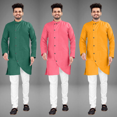GRATITUDE ROCK Men Self Design Asymmetric Kurta(Multicolor)
