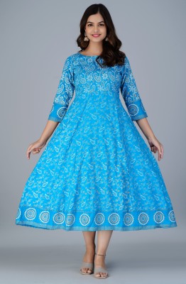 CHATNA Women Floral Print Anarkali Kurta(White, Yellow, Blue)