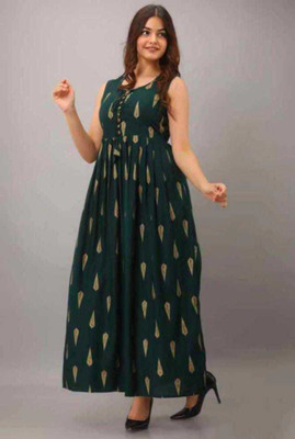 RR CREATION Women Printed Anarkali Kurta(Green)