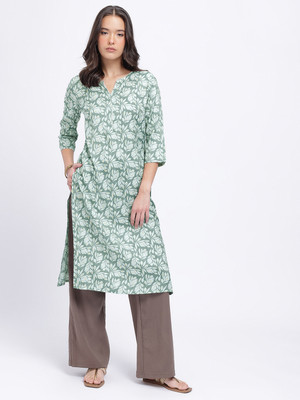 Anouk Rustic Women Floral Print Straight Kurta(Green)