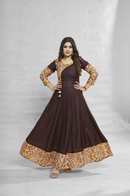 meesorra Women Printed Anarkali Kurta(Brown)
