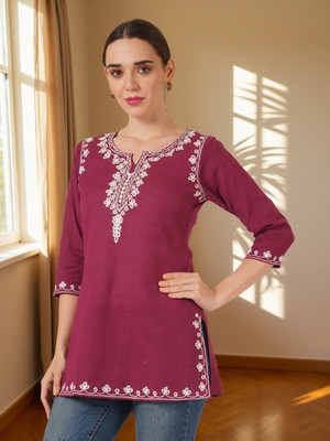 Miss Peach Women Embroidered A-line Kurta(Maroon)