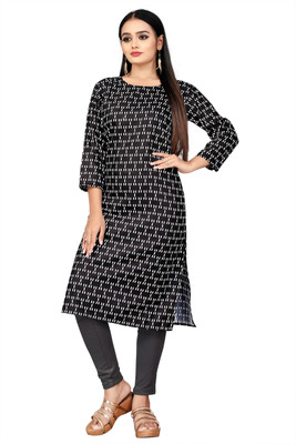 DHARAFASHION Women Printed A-line Kurta(Black)