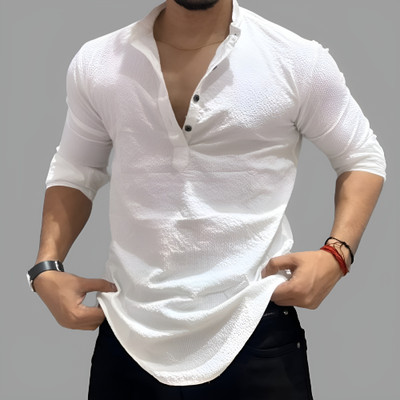 VISHV Men Self Design Straight Kurta(White)