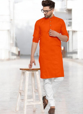 Krisha trend Men Solid Straight Kurta(Orange)