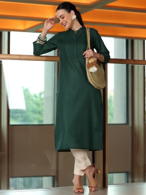 LIBAS Women Solid Straight Kurta(Green)