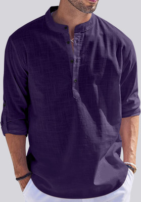 bellstone Men Solid Straight Kurta(Purple)