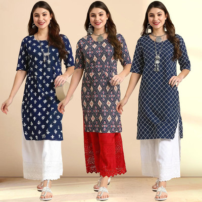 EthnicBasket Women Printed Straight Kurta(Multicolor)