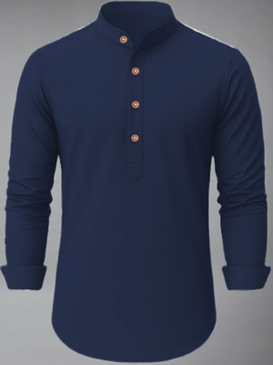Vida Loca Men Solid Straight Kurta(Dark Blue)