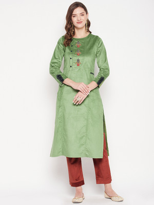 Zigo Women Embroidered A-line Kurta(Light Green)