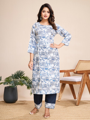 vezas Women Floral Print Straight Kurta(Multicolor)