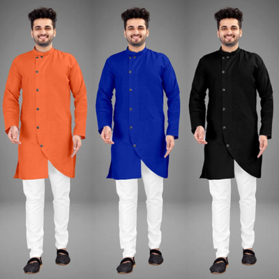 DIAMOND CLUSTER Men Solid Trail Cut Kurta(Multicolor)