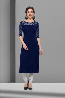 Maheshvi Women Solid Straight Kurta(Dark Blue)
