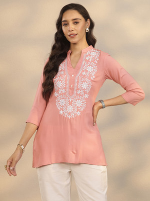 LIBAS Women Embroidered Straight Kurta(Orange)