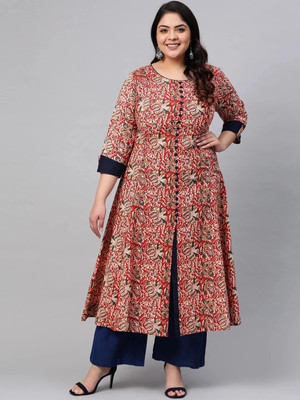Yash Gallery Women Printed Anarkali Kurta(Red)