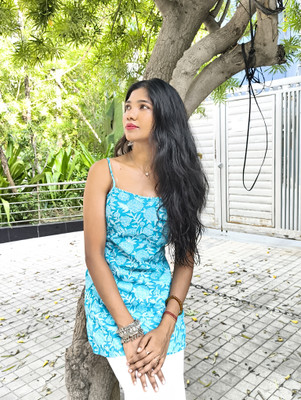 Sisternity Women Printed A-line Kurta(Light Blue)