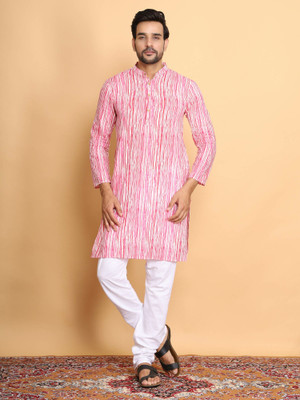 SkyKross Men Abstract A-line Kurta(Pink)