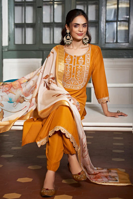 Radhesam fashion Women Embroidered, Floral Print A-line Kurta(Yellow)