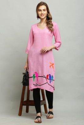 Mallory Winston Women Embroidered A-line Kurta(Pink)