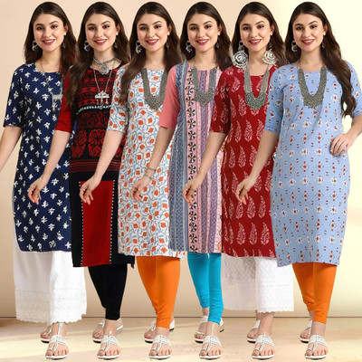 EthnicBasket Women Printed, Striped, Geometric Print A-line Kurta(Multicolor)