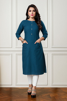 vestito Women Solid A-line Kurta(Blue)