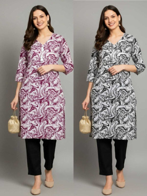 Mehak Collection Women Printed Straight Kurta(Pink, Black)