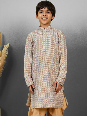 Yk Boys Printed Straight Kurta(Brown)