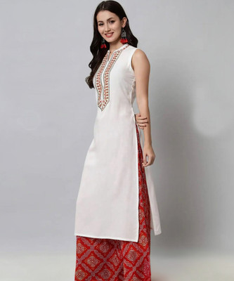 Daneen Women Embroidered Straight Kurta(White)