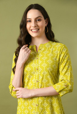 vidhani Women Printed A-line Kurta(Light Green, White)