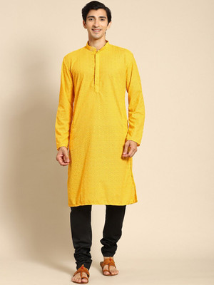 Rajubhai Hargovindas Men Embroidered Straight Kurta(Yellow)