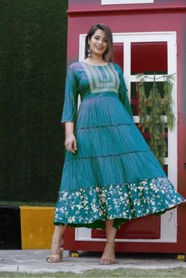 SORTHIYA GROUP Women Printed Anarkali Kurta(Blue)