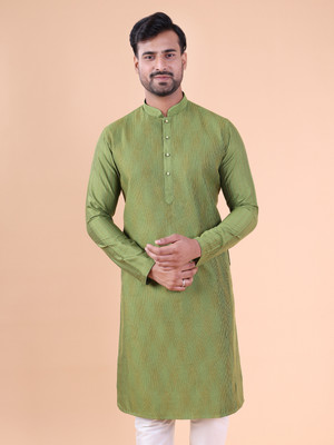 Aurik Men Printed Straight Kurta(Green)