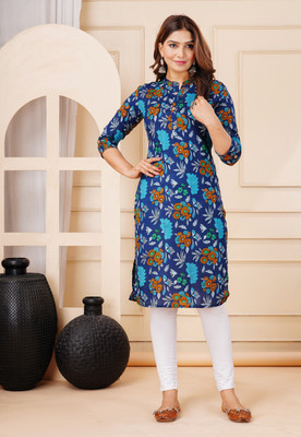 Shree Mahalaxmi Fashion Women Printed Straight Kurta(Blue)