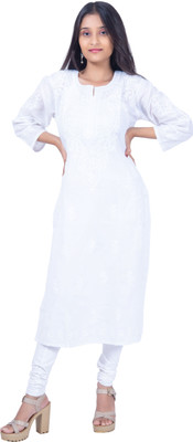 Sidra handicraft Women Embroidered Straight Kurta(White)