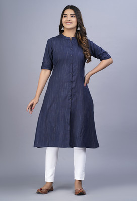 Dizon Women Solid A-line Kurta(Dark Blue)