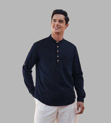 TrendiVastra Men Solid Straight Kurta(Dark Blue)
