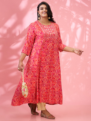 Globus Women Printed A-line Kurta(Red)