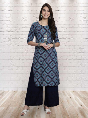 EthnicBasket Women Printed A-line Kurta(Blue)