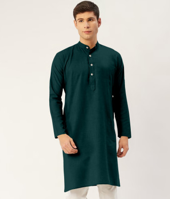 HouseOfCommon Men Solid Straight Kurta(Dark Green)