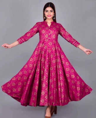 anuska Women Printed Anarkali Kurta(Maroon)