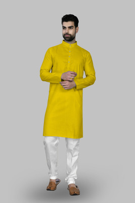 G7 FASHION Men Printed A-line Kurta(Yellow)