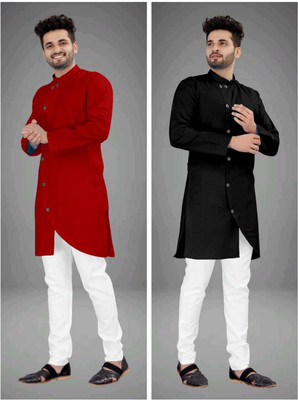CRYSTALREVENUE Men Solid Trail Cut Kurta(Multicolor)