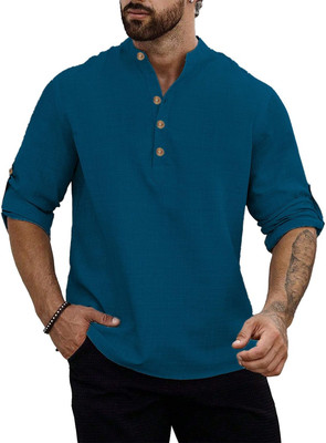 Navkanj Men Solid Straight Kurta(Blue)