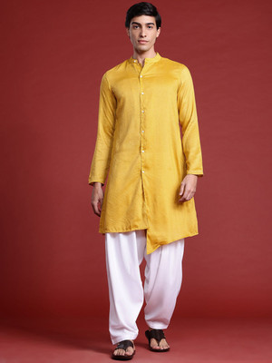 ANOUK Men Embellished Straight Kurta(Yellow)