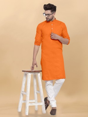 Al Bahar Men Solid Ethnic Dress Kurta(Orange)