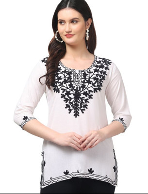 AK Creation Casual Embroidered Women White Top