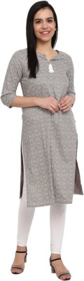 V-MART Women Printed Straight Kurta(Grey)