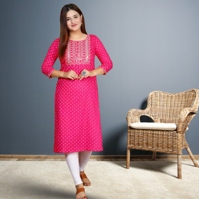 Sree Guru Enterprise Women Printed, Embroidered, Self Design A-line Kurta(Pink)