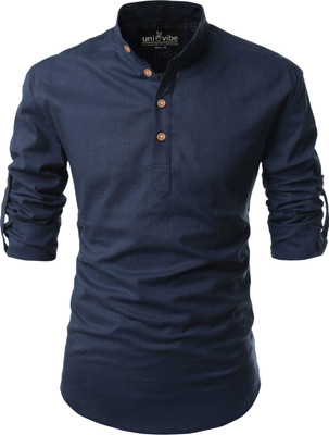Univibe Men Solid Straight Kurta(Blue)