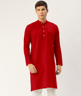 HouseOfCommon Men Solid Straight Kurta(Red)